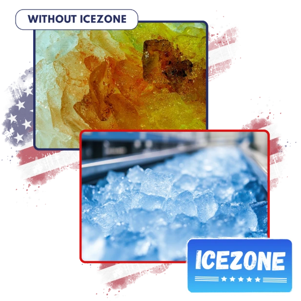 Ice cubes before and after Icezone hygiene treatment