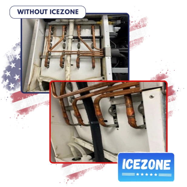 Ice machine internal components before and after Icezone installation